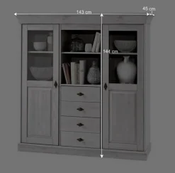 Wohnzimmer Highboard Mirandesca in Grau Weiß