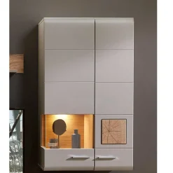 Wohnzimmer Hängeschrank mit Glaseinsatz in Grau - Fraguca