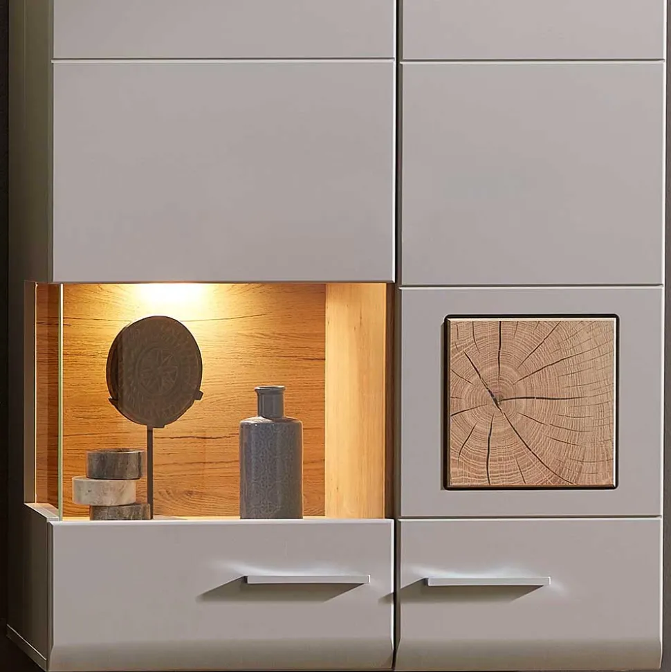 Wohnzimmer Hängeschrank mit Glaseinsatz in Grau - Fraguca