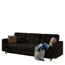 Wohnzimmer Klappcouch in Dunkelbraun Samt - Smento