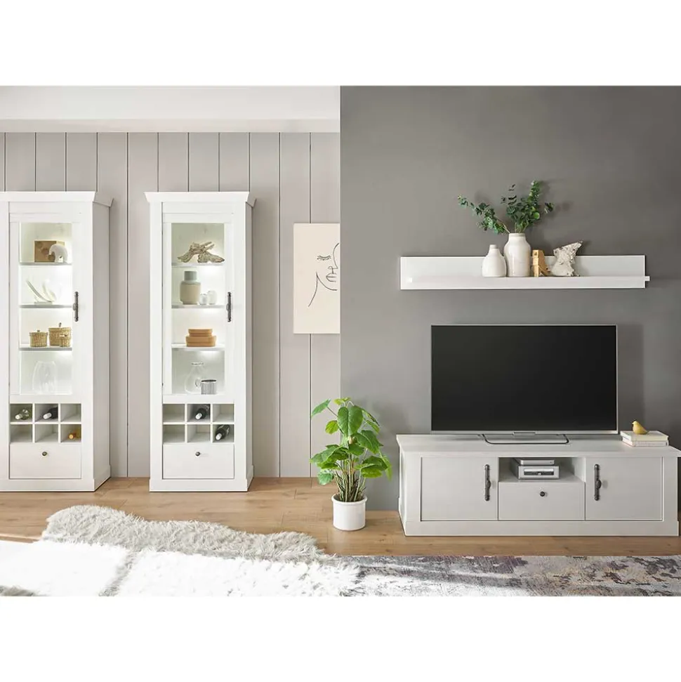 Wohnzimmer Möbelset in weißer Holzoptik Pinie - Liancos (vierteilig)