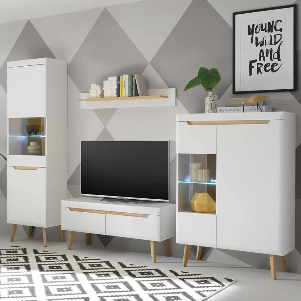 Wohnzimmer Schrankset im Skandi Design - Ginko (vierteilig)
