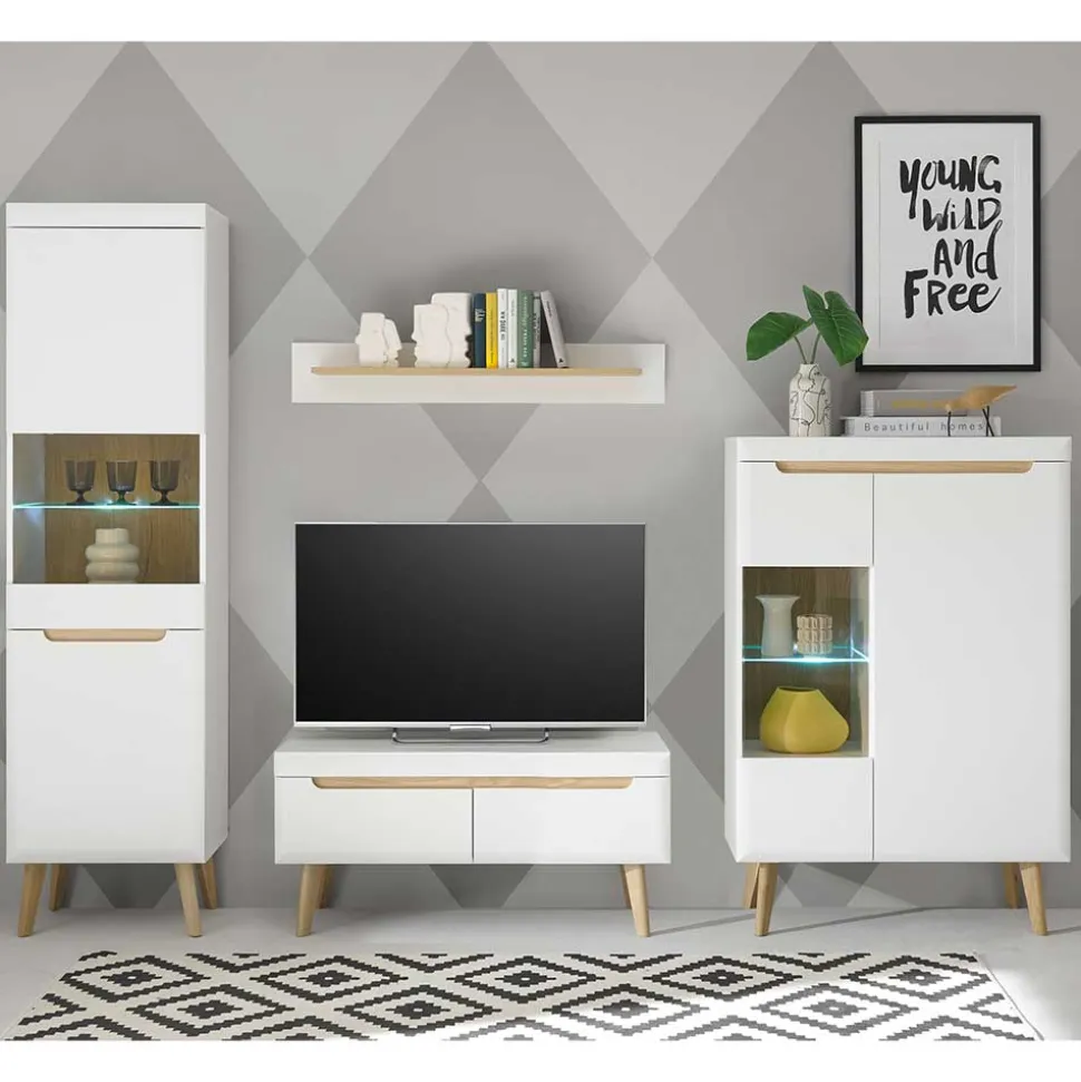 Wohnzimmer Schrankset im Skandi Design - Ginko (vierteilig)