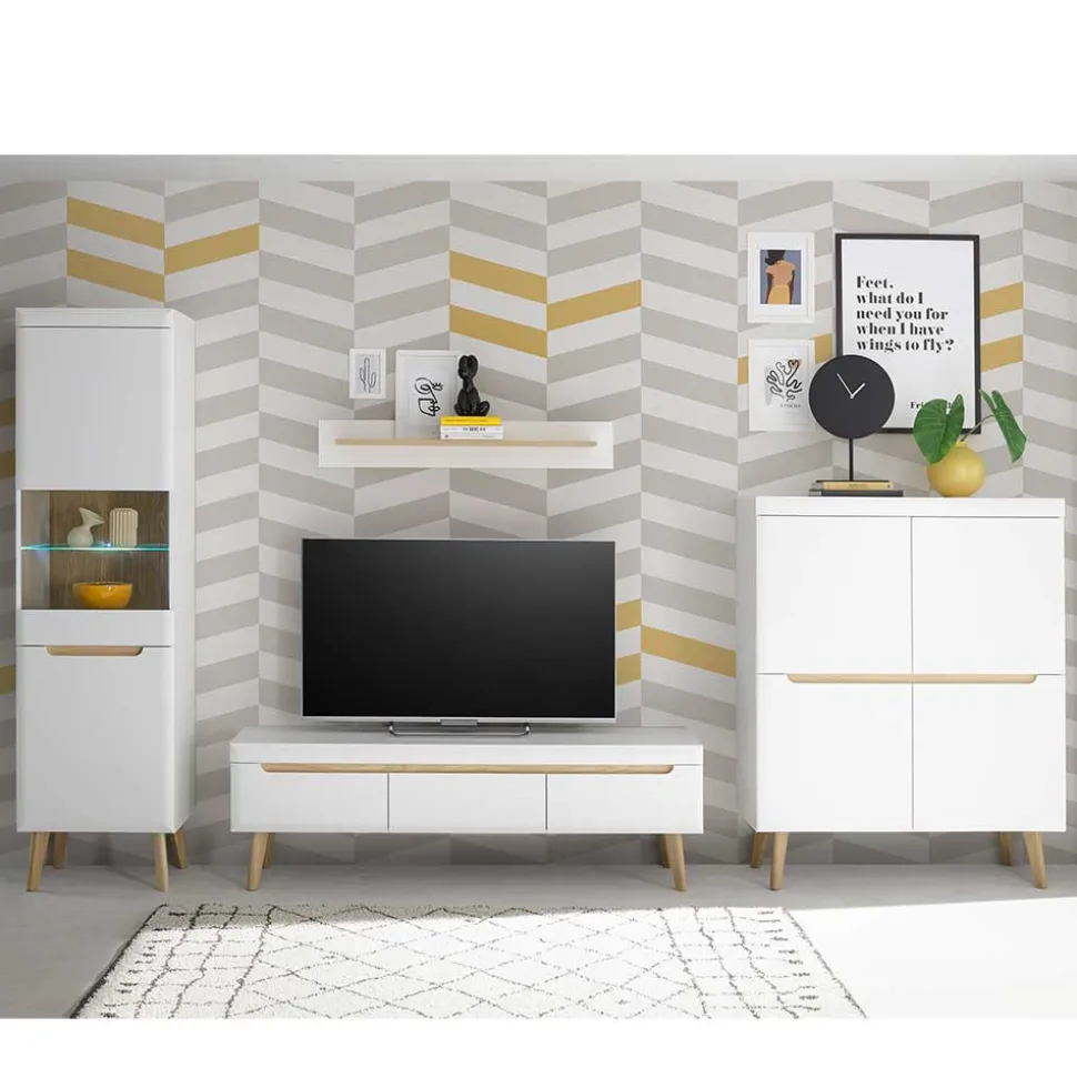 Wohnzimmer Schränke und Wandboard Set - Ginko (vierteilig)