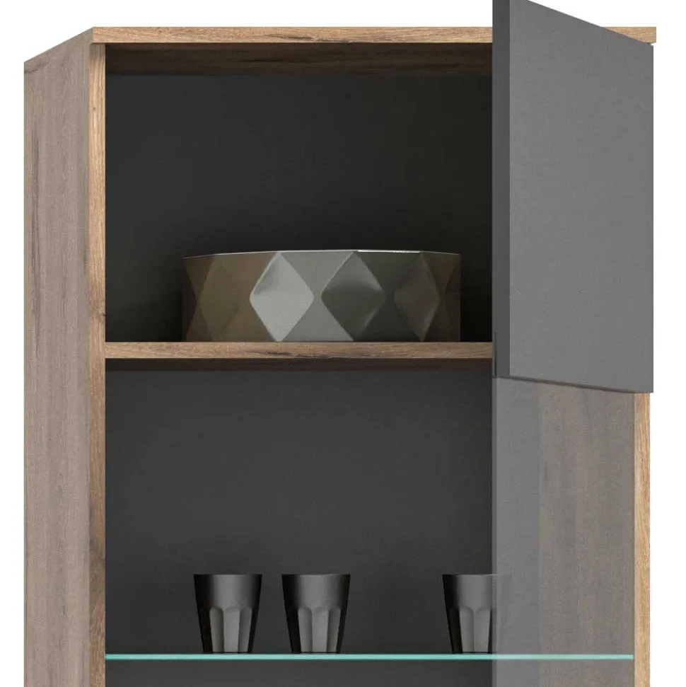 Wohnzimmer Vitrinenschrank in der Größe 57x200x37 cm - Lucios
