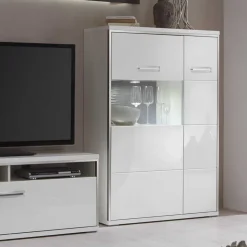 Wohnzimmer Wohnwand Tacroma in Hochglanz Weiß (vierteilig)