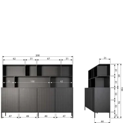 Wohnzimmerschrank mit 4 Türen & 7 Fächern - Cegrada