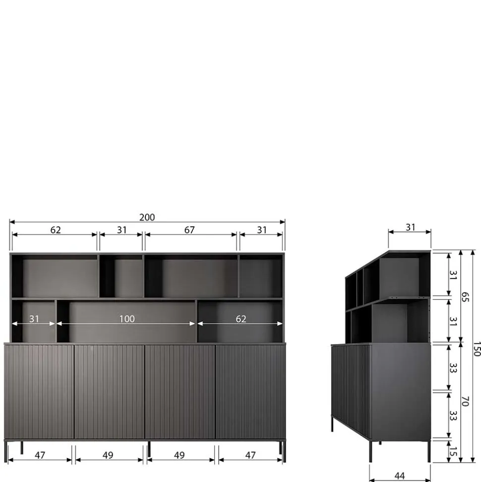 Wohnzimmerschrank mit 4 Türen & 7 Fächern - Cegrada