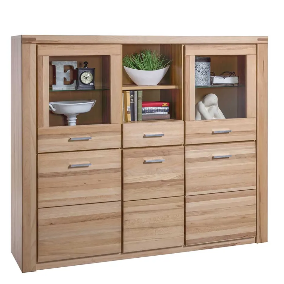 158x140 cm Kernbuche Highboard 5-türig - Uhelia