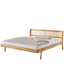140x200 Holzbett aus Wildeiche mit Rattan - Ambrosso