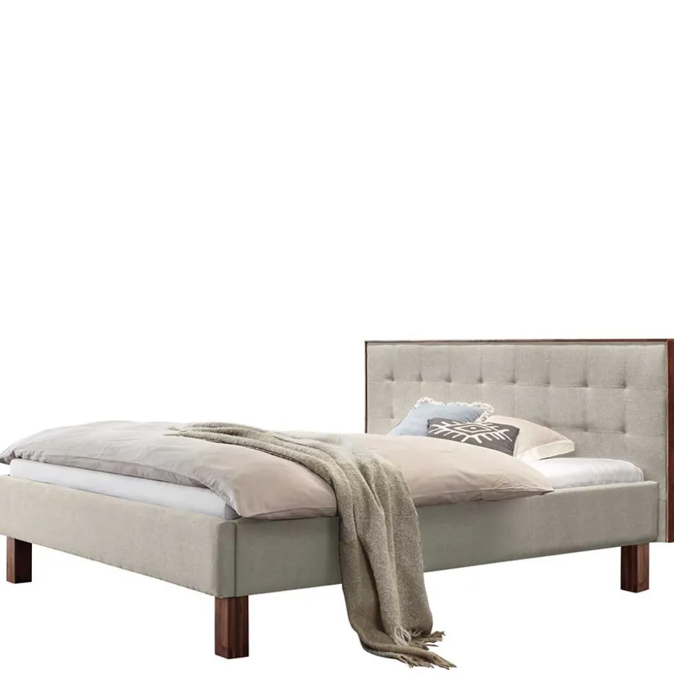 140x200 Polsterbett in Beige und Nussbaum - Kyras