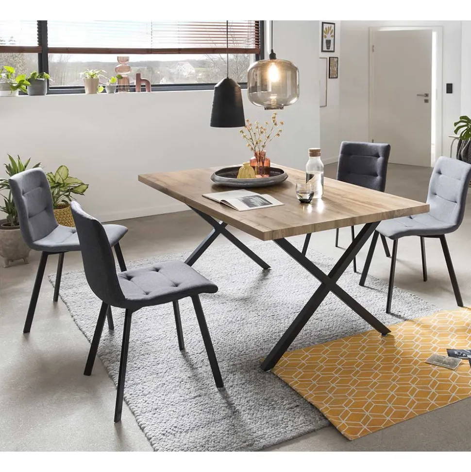 160x90 Tisch mit X-Füßen & Stühle - Zandras (fünfteilig)
