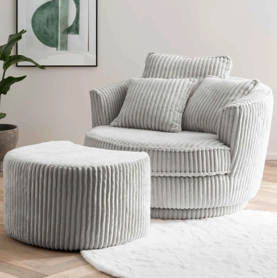 XL Drehsessel mit Hocker Set - Iliana (zweiteilig)