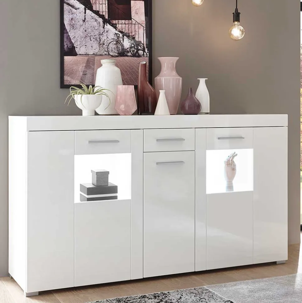 144x82x40 cm Hochglanz Sideboard in Weiß - Timmona