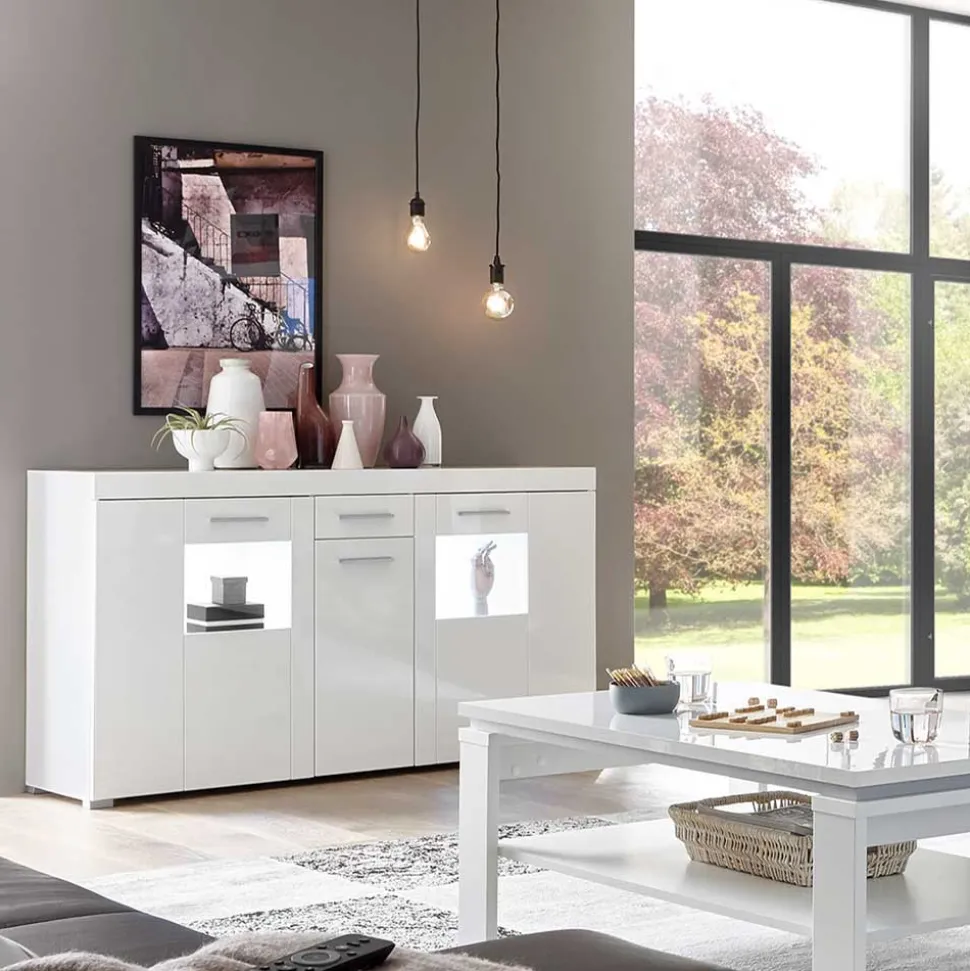 144x82x40 cm Hochglanz Sideboard in Weiß - Timmona