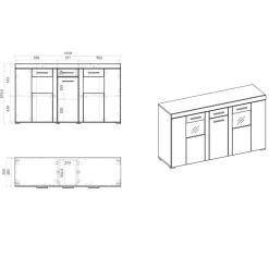 144x82x40 cm Hochglanz Sideboard in Weiß - Timmona