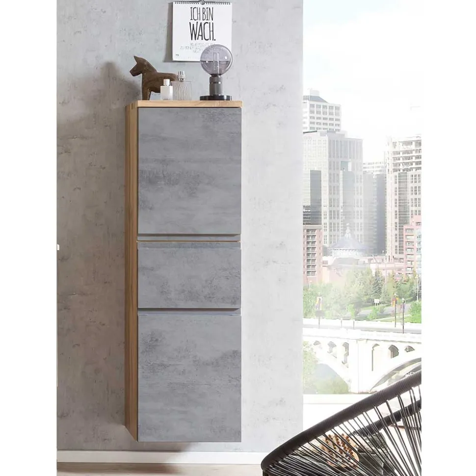 130x40x35 cm Midi Badschrank in Beton & Wildeiche - Mia