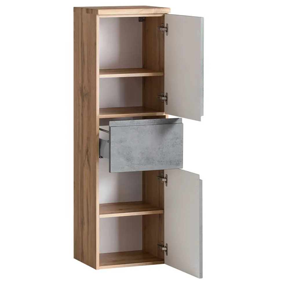 130x40x35 cm Midi Badschrank in Beton & Wildeiche - Mia