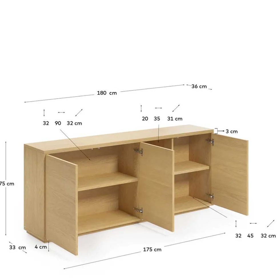 180x75x36 cm Sideboard mit drei Türen & Fächern - Elastian