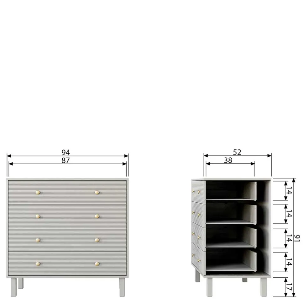 94x91x52 cm Skandi Kommode in Grau - Huvina