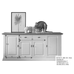 202x91x45 Country Anrichte in Weiß & Eiche - Henry