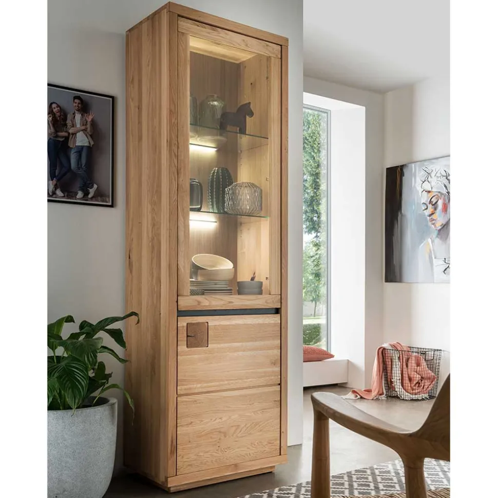 65x205x40 Echtholz Vitrine aus Wildeiche - Embleys
