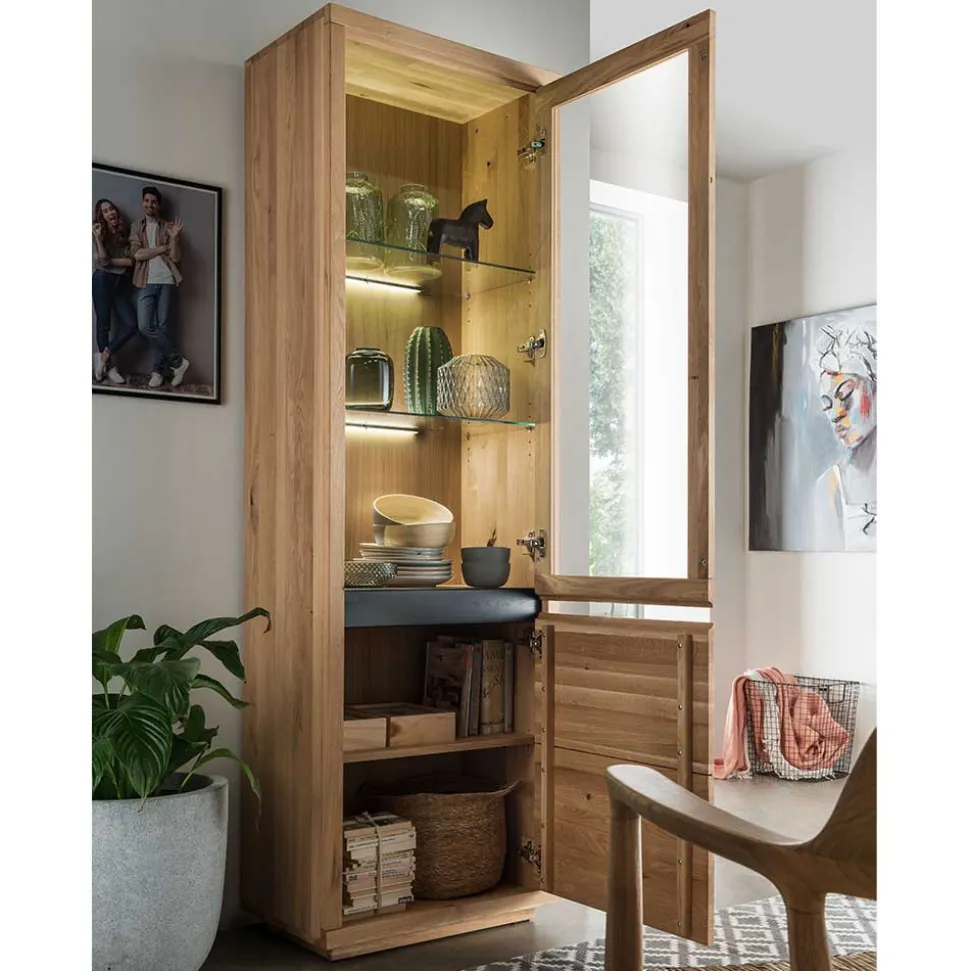 65x205x40 Echtholz Vitrine aus Wildeiche - Embleys
