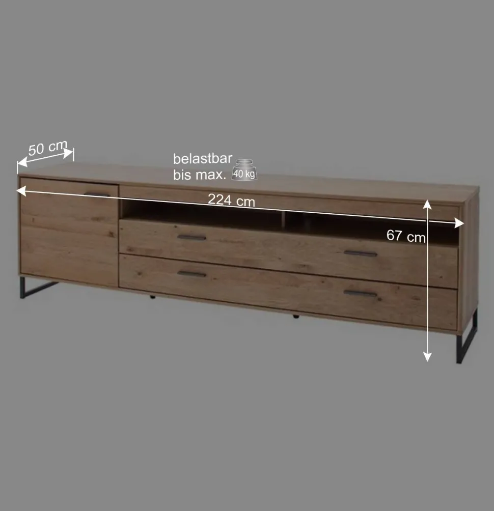 224x67x50 Fernsehboard aus Eiche Massivholz - Assela