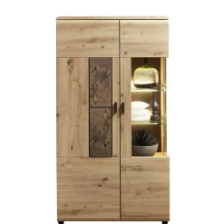 80x148x37 Highboard mit Glaseinsatz in Holzoptik - Iniaco