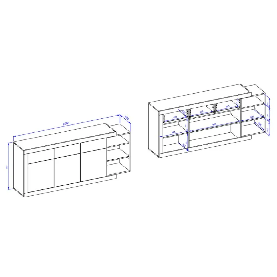 200x86x40 Hochglanz Anrichte in Weiß - Milvara