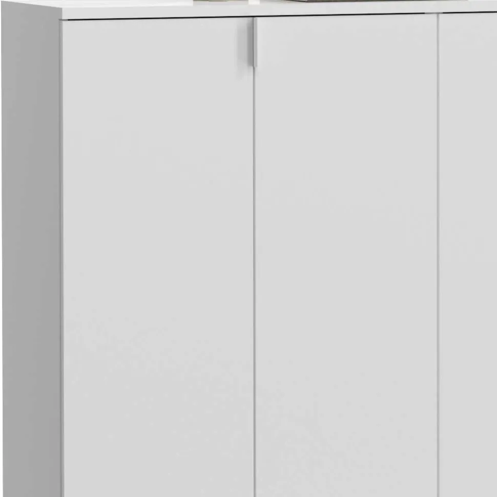122x99x34 Hochglanz Schuhschrank in Weiß - Ejulia (zweiteilig)