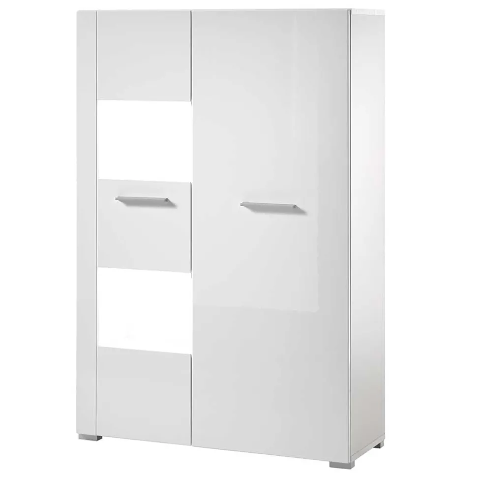 80x123x35 Hochglanz Vitrinenschrank in Weiß - Timmona