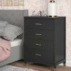 76x106x51 Hochkommode in Schwarz und Gold - Lorenca
