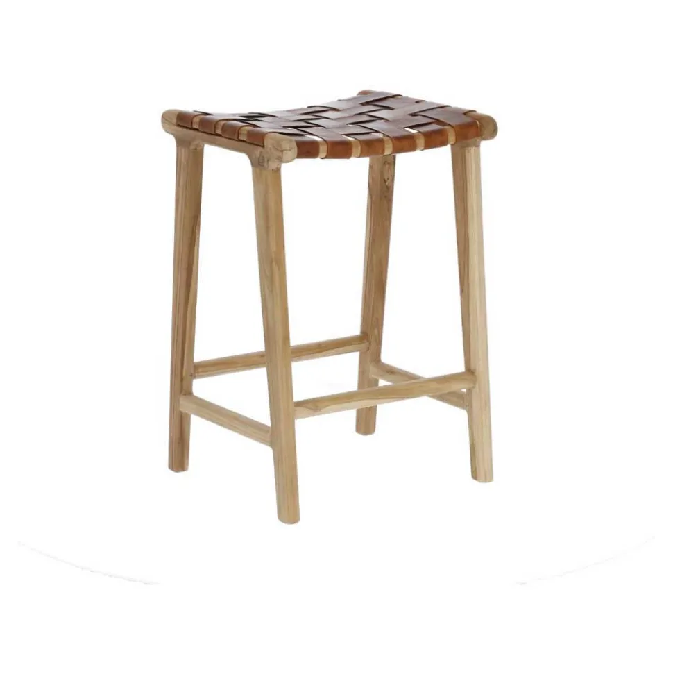 45x67x40 Hocker mit Leder Geflecht Sitz - Londres