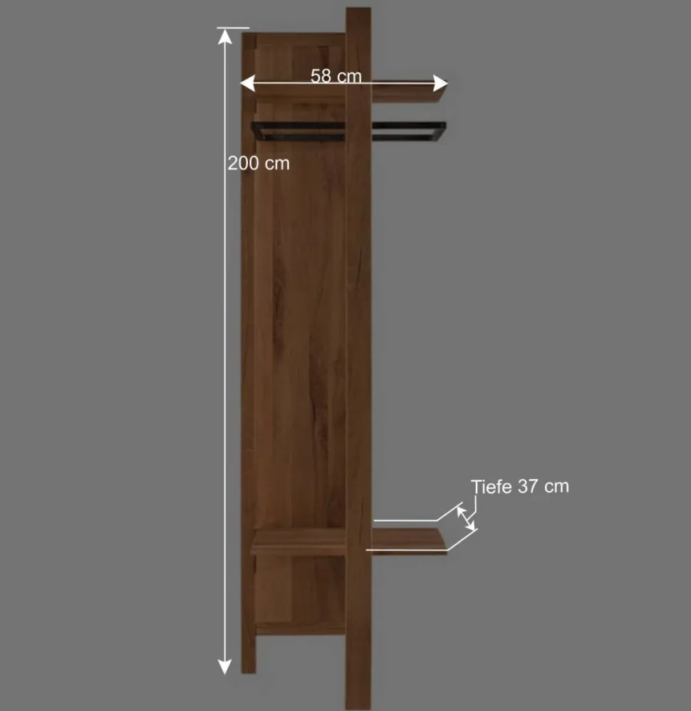 58x200x37 Holz Garderobe aus Wildeiche - Mulcian