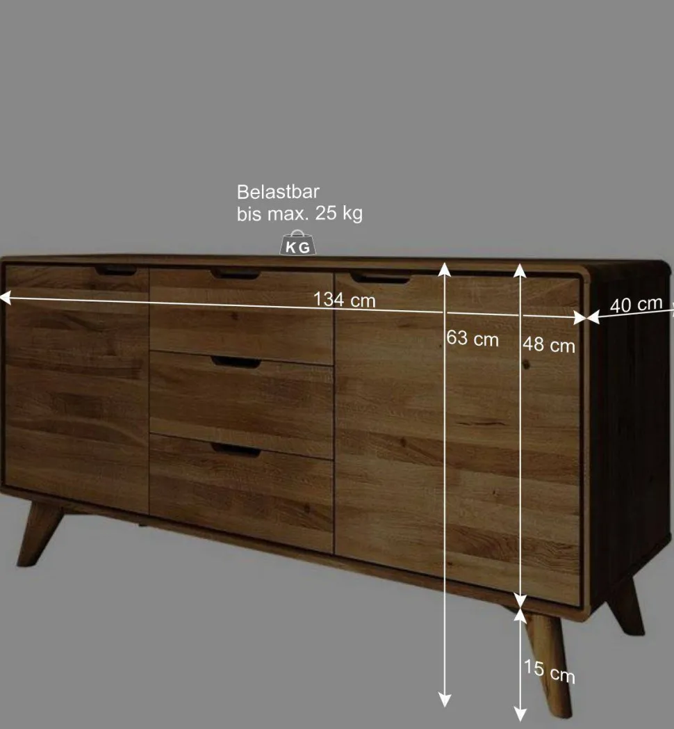 134x63x40 Holz Sideboard aus Wildeiche - Eavy