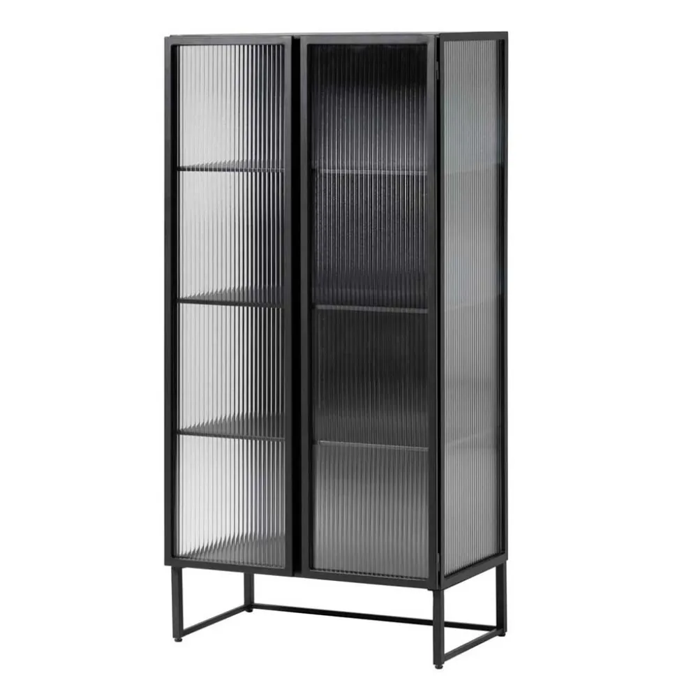 70x143x41 Industrial Vitrine aus Stahl in Schwarz - Toma