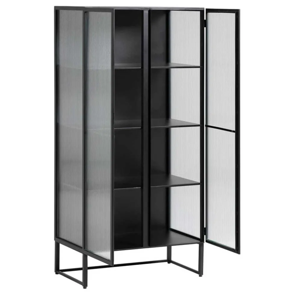 70x143x41 Industrial Vitrine aus Stahl in Schwarz - Toma