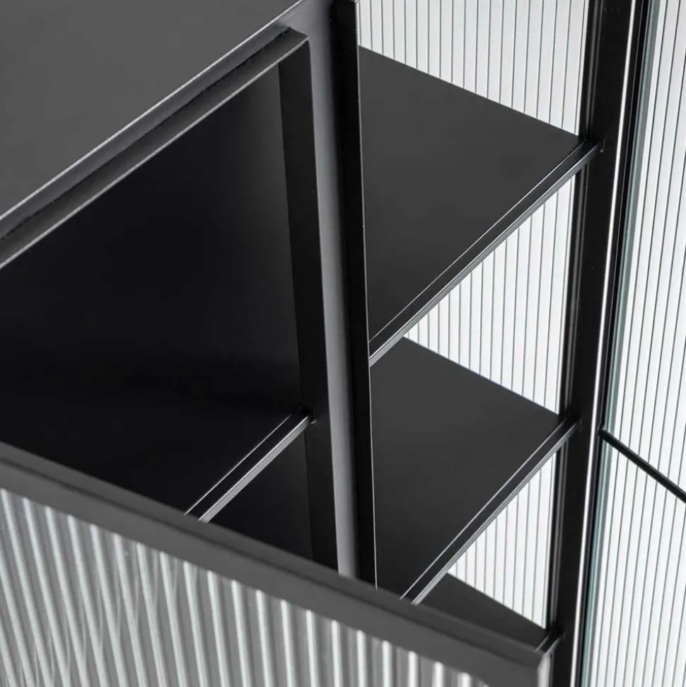 70x143x41 Industrial Vitrine aus Stahl in Schwarz - Toma
