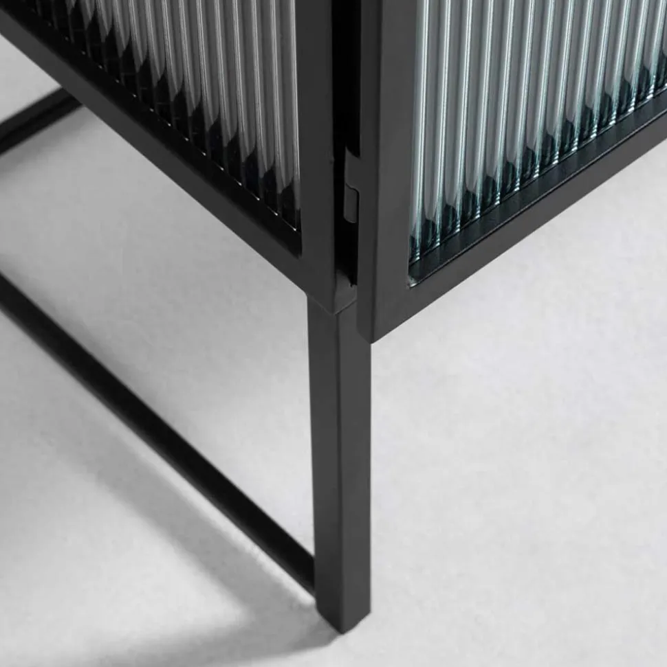 70x143x41 Industrial Vitrine aus Stahl in Schwarz - Toma
