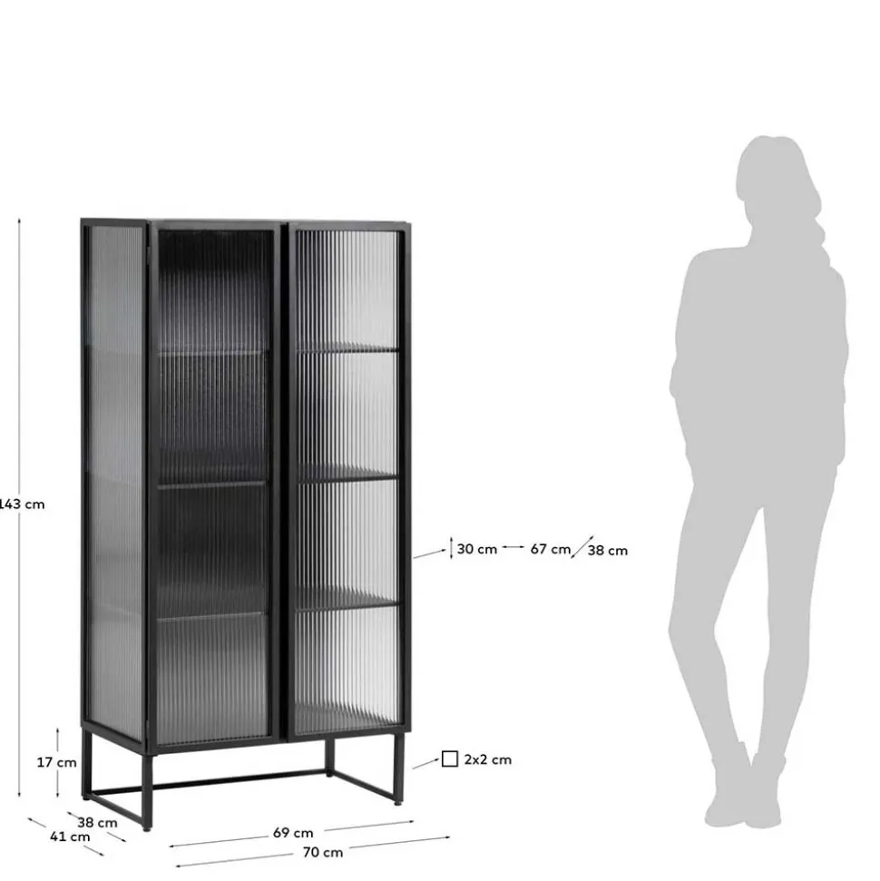 70x143x41 Industrial Vitrine aus Stahl in Schwarz - Toma