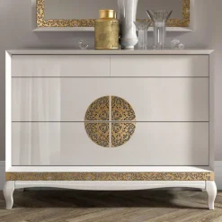 128x100x52 Italienische Kommode in Weiß & Gold - Valganios