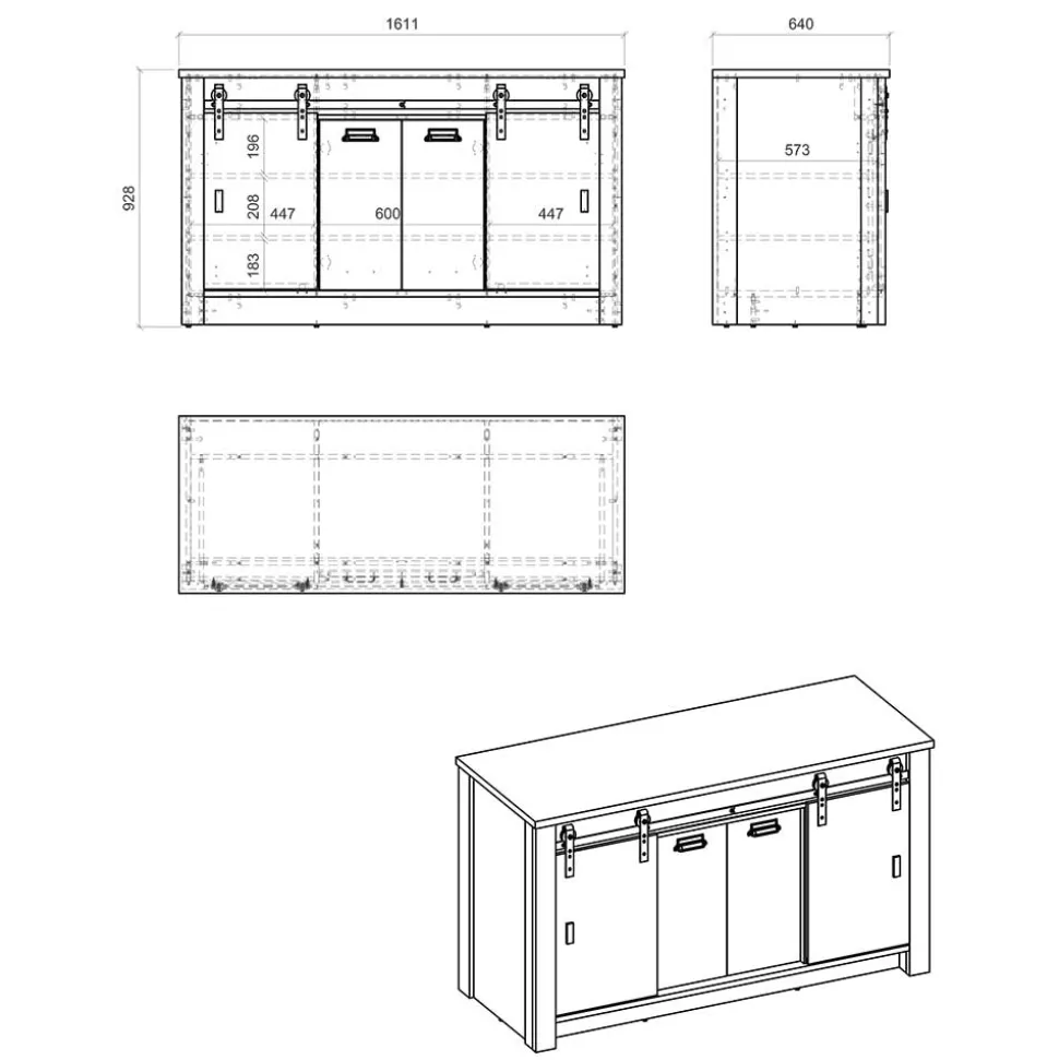 161x93x64 Küche Anrichte in Holz verwittert - Garisa