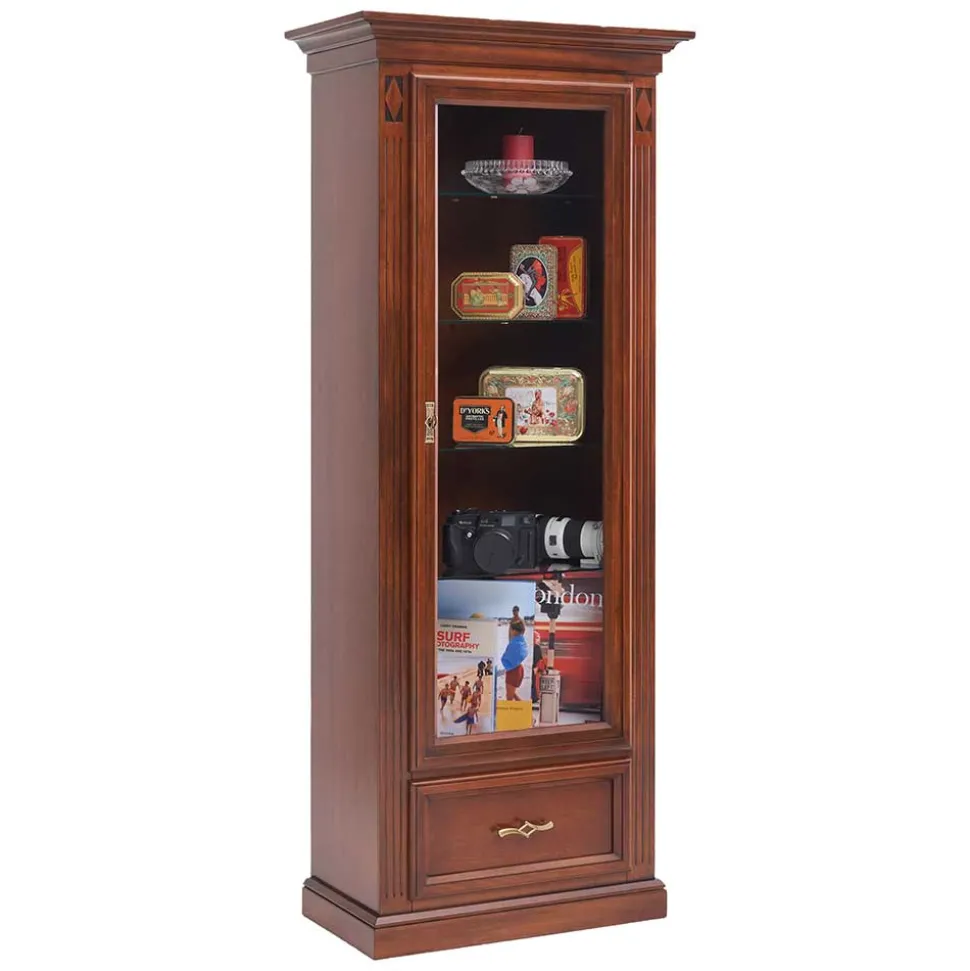 74x184x42 Klassische Vitrine in Walnussfarben - Sienna