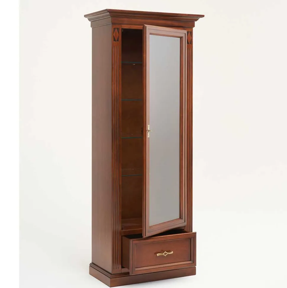 74x184x42 Klassische Vitrine in Walnussfarben - Sienna