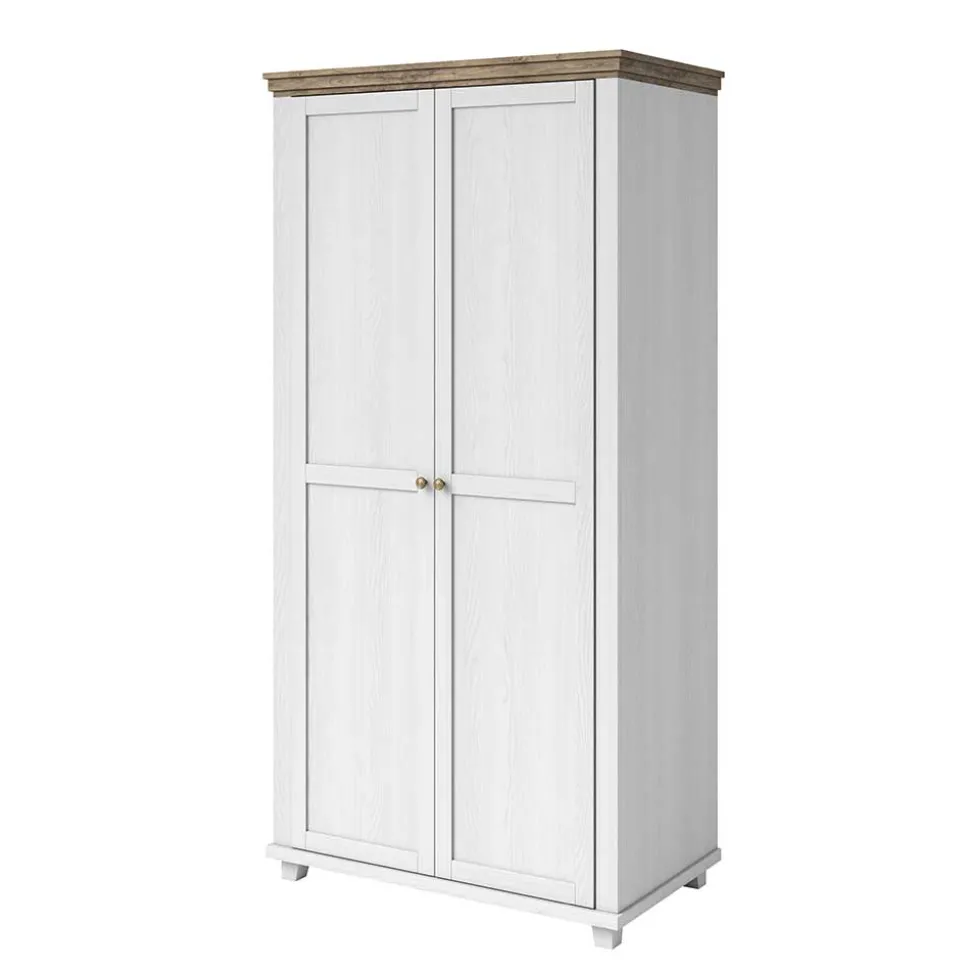 108x216x62 Kleiderschrank in Weiß & Holzoptik verwittert - Tyrcio