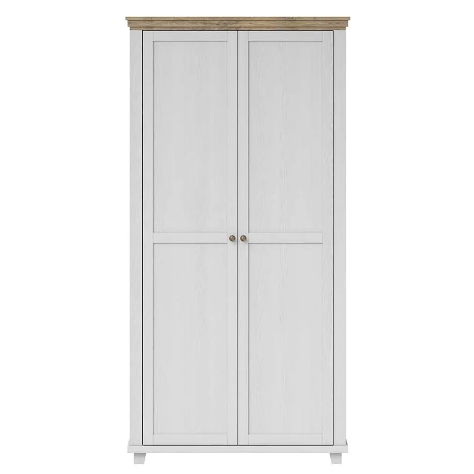 108x216x62 Kleiderschrank in Weiß & Holzoptik verwittert - Tyrcio