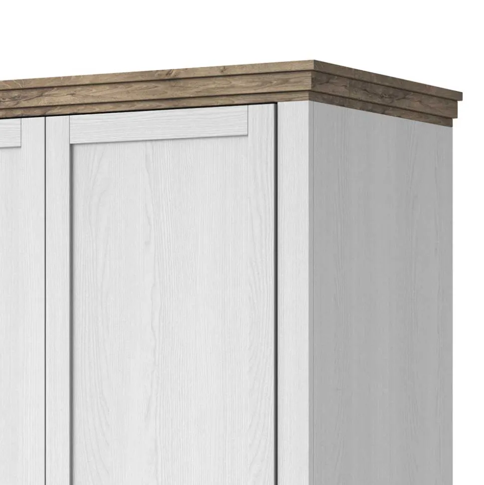 108x216x62 Kleiderschrank in Weiß & Holzoptik verwittert - Tyrcio