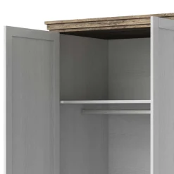108x216x62 Kleiderschrank in Weiß & Holzoptik verwittert - Tyrcio