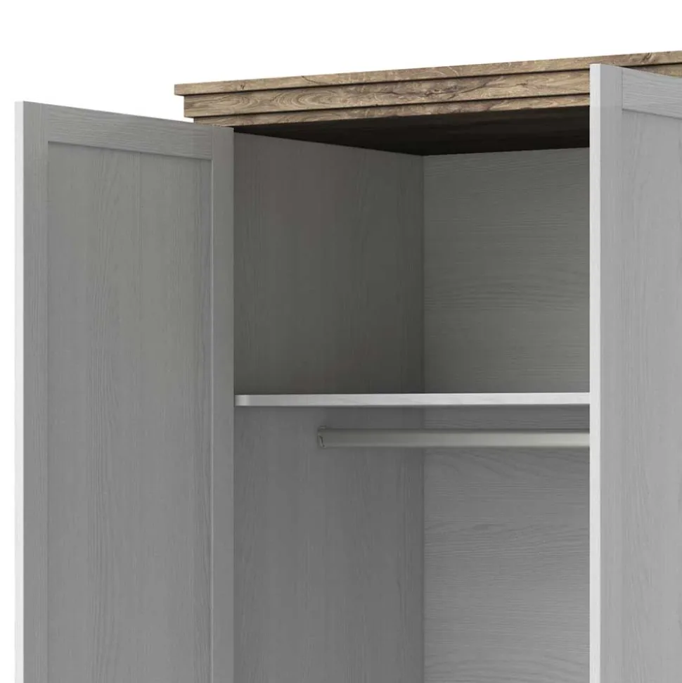 108x216x62 Kleiderschrank in Weiß & Holzoptik verwittert - Tyrcio
